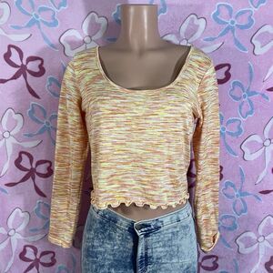 Colsie Lettuce Trim Orange & Yellow Multicolor Longsleeve Top